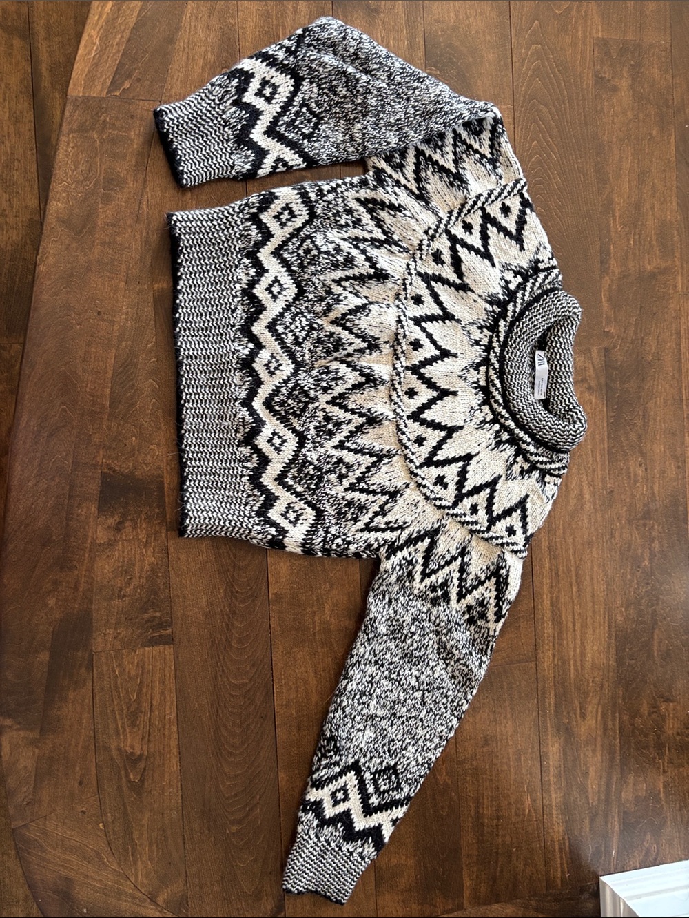 Zara Black & Cream Fair Isle Turtleneck Sweater